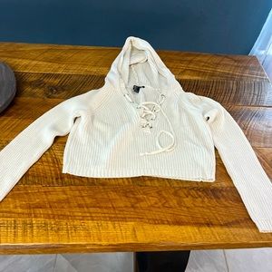 small cream cropped sweater hoodie
